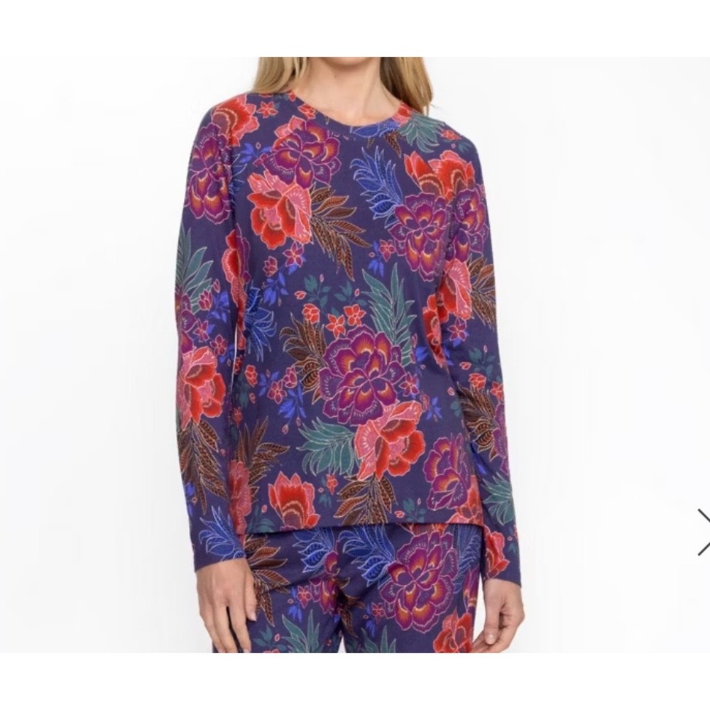 Johnny Was XS The Raglan Pajama Top Ettas Garden Floral Pima Cotton Modal LS